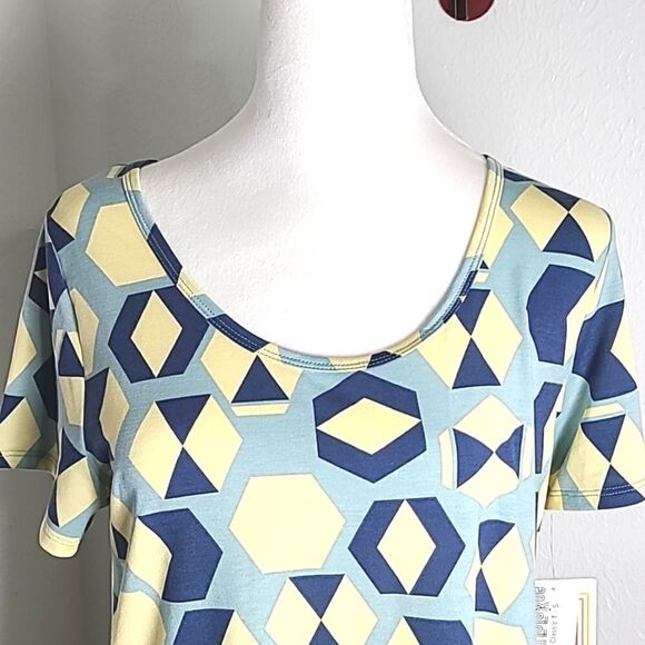 LuLaRoe Green, Yellow, & Blue T-Shirt with Geometric Designs, Size Small, NWT - Picture 3 of 9
